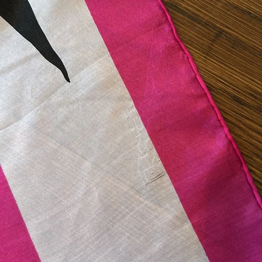 Lovely vintage bright‎ pink, white & black large scarf with blue irises